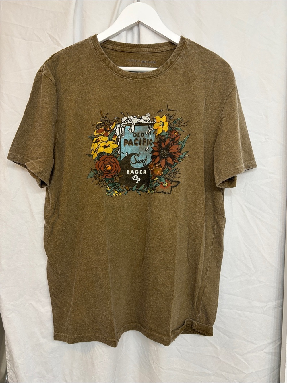 Lucky Brand Olive Tan Crewneck T-shirt Los Angeles Logo